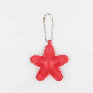 Chic red star-shaped PU leather keychain with silver bead chain for bags and car keys