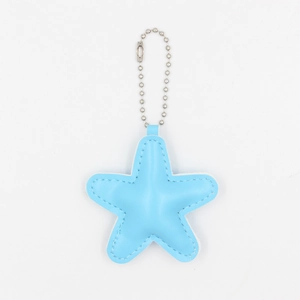 Cute light blue star leather keychain with silver bead chain for bags and accessories