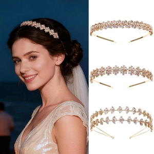 Serre-Tête de Mariée de Luxe en Cuivre Zirconia Fleur Feuille Double Couche Accessoires de Cheveux Mariage Fête Bijoux pour Femme