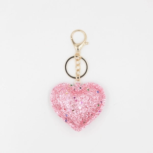 Porte-clés cœur rose à paillettes avec fermoir mousqueton doré et sequins brillants
