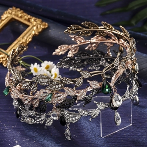 Elegant elven style leaf vine crown with shimmering rhinestones and waterdrop gem pendants