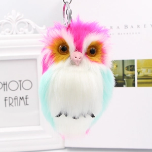 Porte-Clés Pompon en Fausse Fourrure Chouette Créatif Mignon Peluche Animal Charme de Sac Pendentif de Voiture pour Femmes Filles
