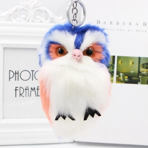 Pendentif porte-clés hibou créatif en peluche bleue et orange avec anneau