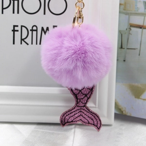 Mignon Porte-clés Boule de Peluche Queue de Sirène pour Femmes Pendentif de Sac Fausse Fourrure Pompon Anneau de Clé Paillettes Cadeau