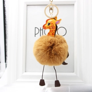 Creative Cartoon Giraffe Plush Fur Ball Keychain Cute Animal Pendant For Handbags Car Keyring Gift Women Fashion Accessories