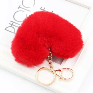 Soft Faux Fur Heart Shaped Keychain Plush Heart Ball Bag Pendant Keyring Car Key Ring Decoration For Women Girls Gift
