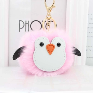 Cute Cartoon Penguin Plush Fur Ball Keychain Imitation Rex Rabbit Fur Pom Pom Keyring Women Bag Charm Pendant Accessory