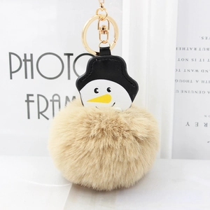 Détail du porte-clés bonhomme de neige en peluche avec pompon en fourrure et fermoir doré