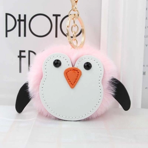 Mignon Porte-Clés Pingouin en Peluche Boule de Poils Fourrure Artificielle Pendentif de Sac Ornement pour Femmes Filles Animal Doux