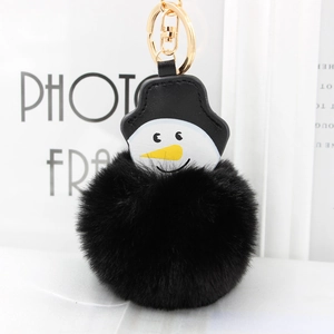 Détail du porte-clés bonhomme de neige en fausse fourrure noire et fermoir doré
