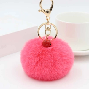 Faux Kaninchenfell Pompon Schlüsselanhänger Mit Kleiner Roter Glocke Gold Legierung Karabinerverschluss Tasche Anhänger Plüsch Schlüsselring