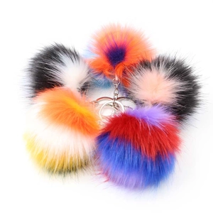 Colorful Faux Fur Pompom Keychain For Women Bag Charm Soft Plush Ball Keyring Alloy Lobster Clasp Accessories Gift For Girls