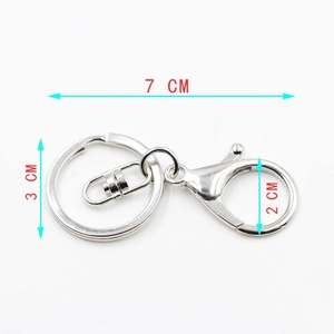 Polished silver metal lobster clasp keychain with flat split ring and swivel chain connector