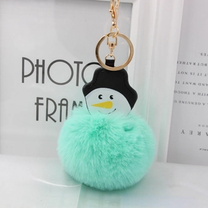Détail du porte-clés bonhomme de neige en peluche vert menthe avec fermoir en métal doré