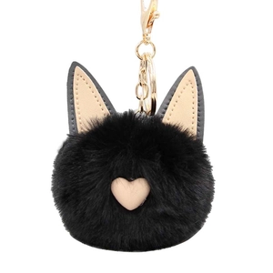 Porte-clés chat en peluche noire avec cœur rose et fermoir métallique doré