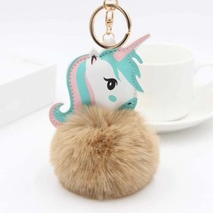 Porte-clés Licorne Mignon Fausse Fourrure Pompon Charme Animal Cuir PU Pour Sac À Main Sac À Dos Femmes Filles Déco Anneau De Clé