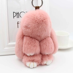 Grand Porte-clés Lapin en Fourrure de Lapin Rex pour Femmes Peluche Lapin Charme de Sac Décoration de Porte-clés Animal Cadeau