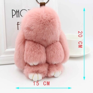 Porte-clés lapin en peluche rose 20x15cm avec fourrure douce et anneau pour sac à main