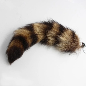 Extra large fox tail keychain accessory with brown and black stripes for handbags