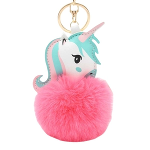 Porte-clés licorne créatif en peluche douce avec tête en similicuir et boucle dorée