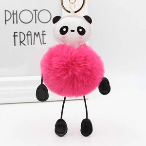 Portachiavi Creativo a Forma di Panda con Palla di Peluche Ciondolo per Borsa in Similpelle Animale per Donna Ragazze Chiavi Auto Zaino