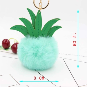 Creative 12cm plush pineapple keychain with mint green faux fur and gold ring