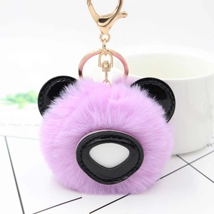 Mignon Porte-clés Panda en Peluche Boule en Fausse Fourrure Animal Pendentif de Sac Doux Anneau de Clé Décoratif pour Femmes Filles