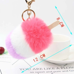 Portachiavi peluche a forma di gelato a tre colori rosa bianco viola con gancio oro