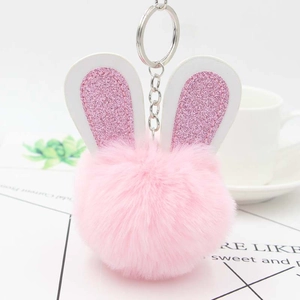 Porte-Clés Boule en Peluche Oreille de Lapin à Paillettes Pendentif de Sac Lapin Mignon pour Femmes et Filles