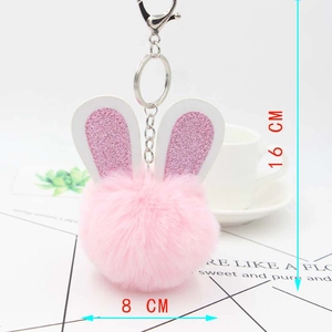 Porte-clés lapin en peluche rose avec oreilles à paillettes et fermoir métallique