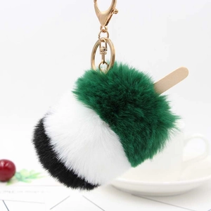 Portachiavi in peluche a forma di ghiacciolo con pelliccia verde bianca nera e gancio