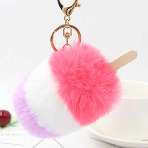 Simpatico Portachiavi di Peluche a Forma di Ghiacciolo a Tre Colori Ciondolo per Borsa con Bastoncino in Legno Chiusura in Metallo Dorato