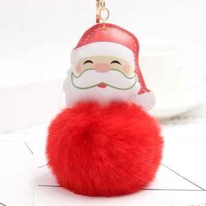 Cartoon Santa Claus Faux Fur Pom Pom Keychain Plush Pendant Christmas Gift Bag Charm For Women Kids Festive Decoration