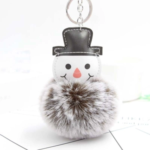 Porte-Clés Boule en Fausse Fourrure de Bonhomme de Neige de Noël Pendentif Sac en Peluche Cuir PU Mignon pour Femmes Enfants Cadeau