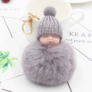 Simpatico Portachiavi a Pompon con Bambola Neonato che Dorme Pendente in Peluche di Pelliccia Sintetica per Decorazione Borsa