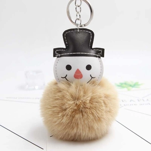 Porte-clés bonhomme de neige de Noël avec chapeau haut de forme et pompon en peluche