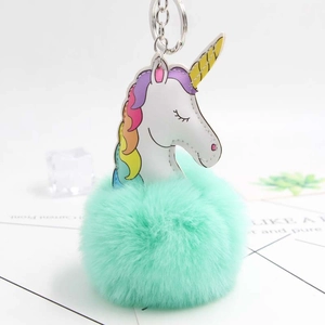 Porte-clés Licorne en Peluche Créatif avec Boule de Fourrure Synthétique Pendentif Sac Crinière Arc-en-ciel Cuir Femme