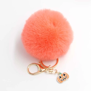 Porte-clés Pompon en Fausse Fourrure de Citrouille d'Halloween Alliage Émaillé Jack-O-Lantern Anneau de Clé Charme de Sac Pour Femmes Filles Accessoire de Fête