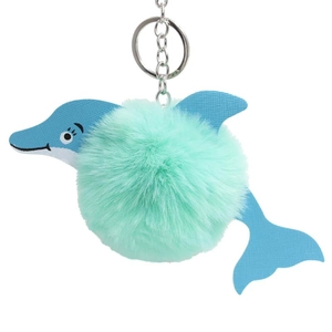 Cute Dolphin Plush Pom-pom Keychain Faux Leather Cartoon Animal Key Ring For Women Bag Charm Car Key Accessory Gift