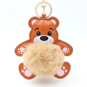 Süßer Teddybär Plüsch Bommel Schlüsselanhänger Für Damen Mädchen Tasche Charme Anhänger Polyester Kunstleder Bär Schlüsselring Zubehör