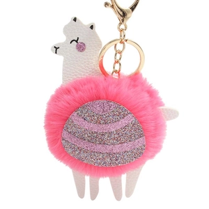 Cute Alpaca Plush Keychain Faux Fur Animal Doll Hanging Pendant For Bag Car Key Ring Sparkly Sequin Decor Jewelry Women Gift