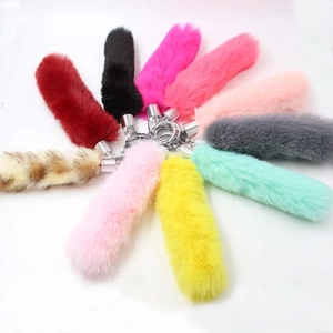 Faux fur fox tail keychain charms in assorted colors with silver metal clasp