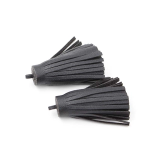 Set of two premium black PU leather tassels with hanging loops for bags and keychains