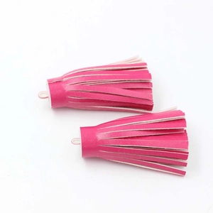 Set of two rose pink PU leather tassel pendants with metal rings for bags and keychains