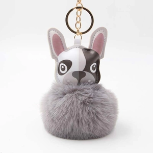 Niedlicher Französische Bulldogge Plüschball Schlüsselanhänger Für Damen Taschenanhänger Kunstbont Pom Pom Tier Welpe Anhänger Geschenk