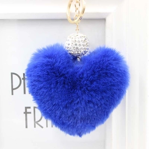 Portachiavi a cuore in peluche blu reale con sfera di strass scintillante e anello d'oro