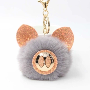 Porte-clés cochon en peluche avec oreilles pailletées et fermoir mousqueton doré