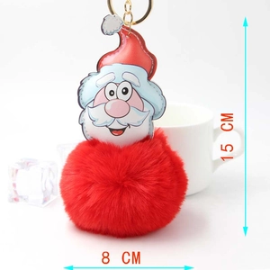 Plush Santa Claus keychain with red faux fur ball and gold ring, 15cm x 8cm dimensions