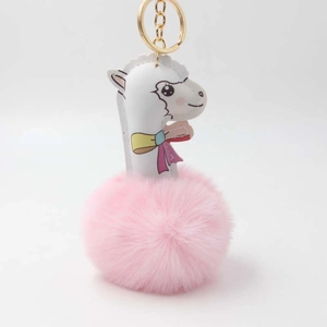 Alpaka Plüsch Pompon Schlüsselanhänger Damen Kunstfell Tasche Anhänger Kunstleder Cartoon Schlüsselring Deko Accessoire Geschenk