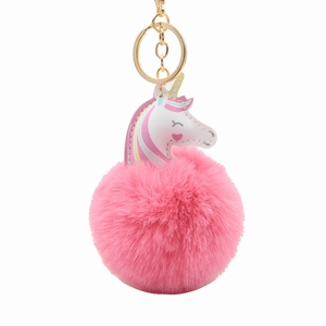 Porte-clés Pompon en Fausse Fourrure de Licorne Pendentif de Sac Animal en Peluche Douce Charme en Cuir PU Mignon pour Femmes Filles Cadeau